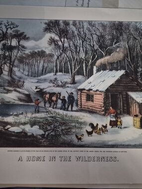 A Home in the Wilderness - Winter Cabin Wall Art (Blue, White, Brown)